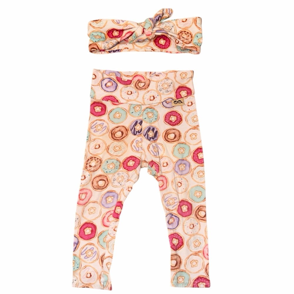 Dudis Cream Donut Print Baby Leggings Matching Headband Size 18-24M